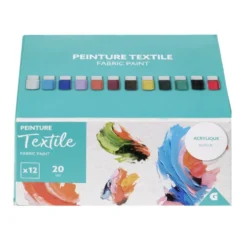 Peinture acrylique en pot pour tissu 20ml - 12 pièces