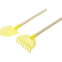 Pelle de plage en plastique jaune et manche bois L42cm