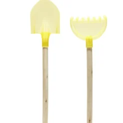 Pelle de plage en plastique jaune et manche bois L42cm