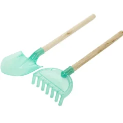 Pelle de plage en plastique menthe verte et manche bois L42cm