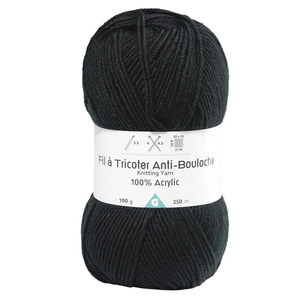 Pelote de fil à tricoter acrylique anti bouloche noir