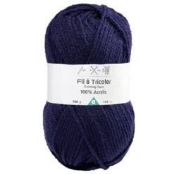Pelote de fil à tricoter acrylique bleu marine 144m 100Gr