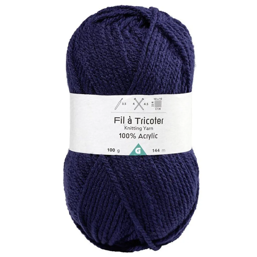 Pelote de fil à tricoter acrylique bleu marine 144m 100Gr