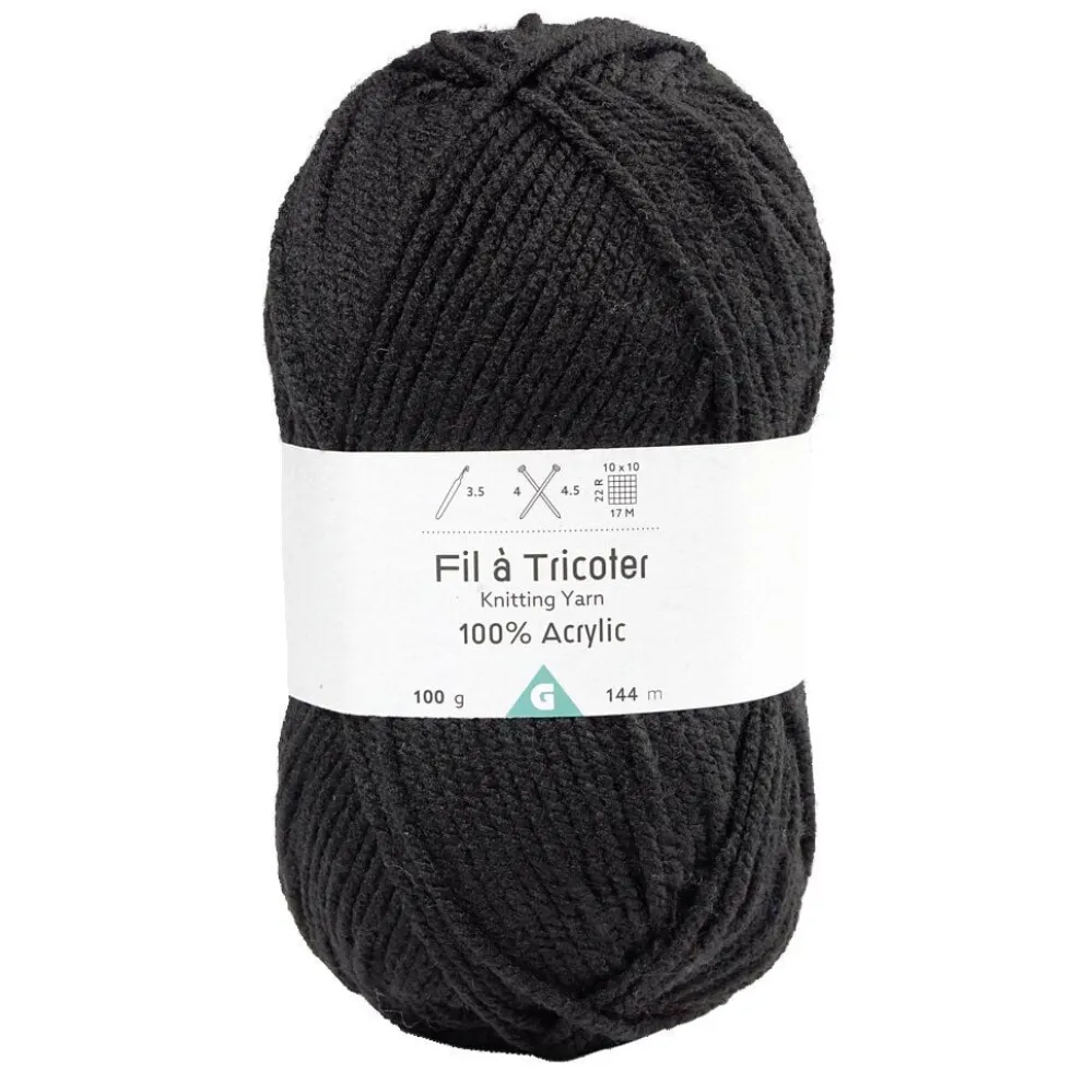 Pelote de fil à tricoter acrylique noir 100Gr