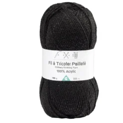 Pelote de fil à tricoter acrylique paillettes noir 100Gr
