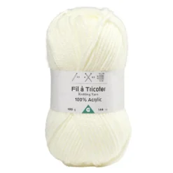 Pelote de fil à tricoter acrylique blanc écru 100Gr