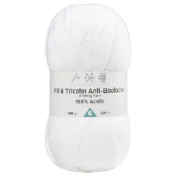 Pelote de fil à tricoter acrylique anti bouloche blanc