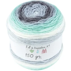 Pelote de laine toupie ton gris et vert 510m