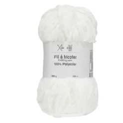 Pelote fil à tricoter 110m chenille blanc 100gr