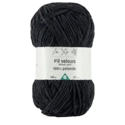 Pelote fil à tricoter 200m effet velours polyester noir 100g