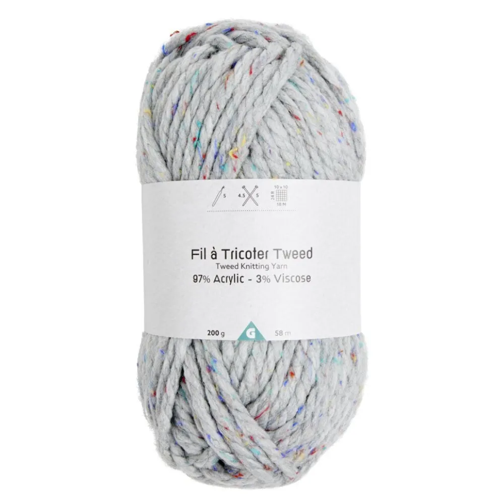 Pelote fil à tricoter tweed épaisse acrylique et viscose gris 200g