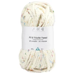 Pelote fil à tricoter tweed épaisse acrylique et viscose blanc 200g