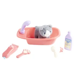 Peluche animal avec baignoire et accessoires
