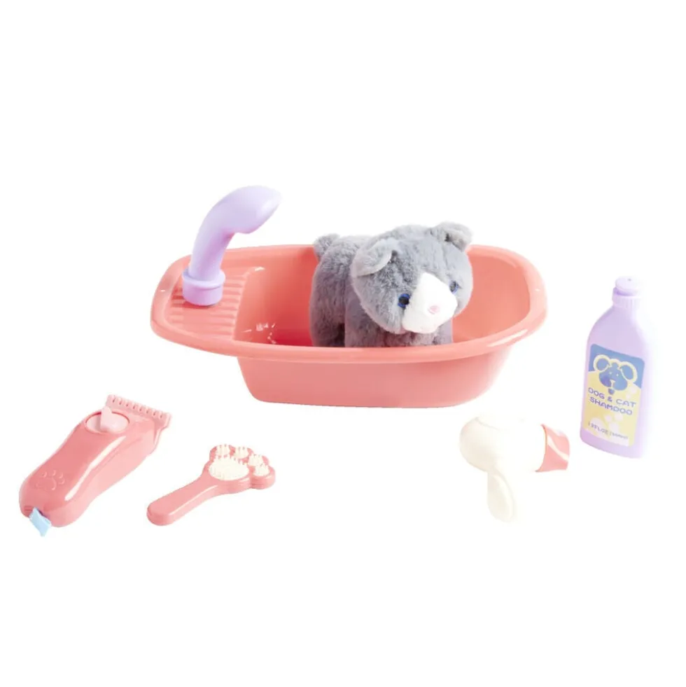 Peluche animal avec baignoire et accessoires