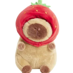 Peluche animal capybara avec fraise 19x9xH23cm