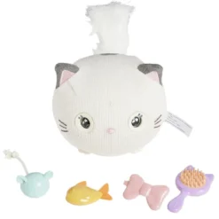 Peluche chaton interactif tissage laine blanc avec accessoires Ø19xH19cm