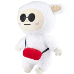 Peluche Gromimis blanche avec lunettes et sac rouge H40cm