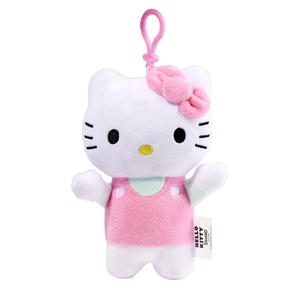 Peluche Hello Kitty avec clip H18cm (2 modèles rose ou rouge)