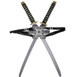 Épée ninja grise et noire L65cm x2 avec support dorsal