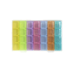 Pilulier 1 mois 28 compartiments rectangulaire plastique bleu 10,5x17,4cm