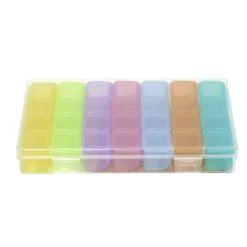 Pilulier 1 mois 28 compartiments rectangulaire plastique bleu 10,5x17,4cm