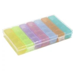 Pilulier 1 mois 28 compartiments rectangulaire plastique bleu 10,5x17,4cm
