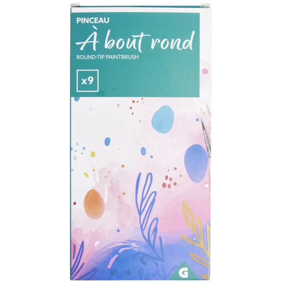 Pinceaux à bout rond bois et nylon H20cm - 9 pièces