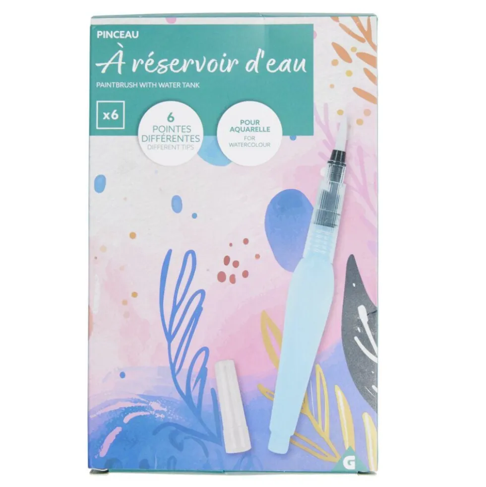Pinceaux à réservoir d'eau pour aquarelle L20cm 6 pièces