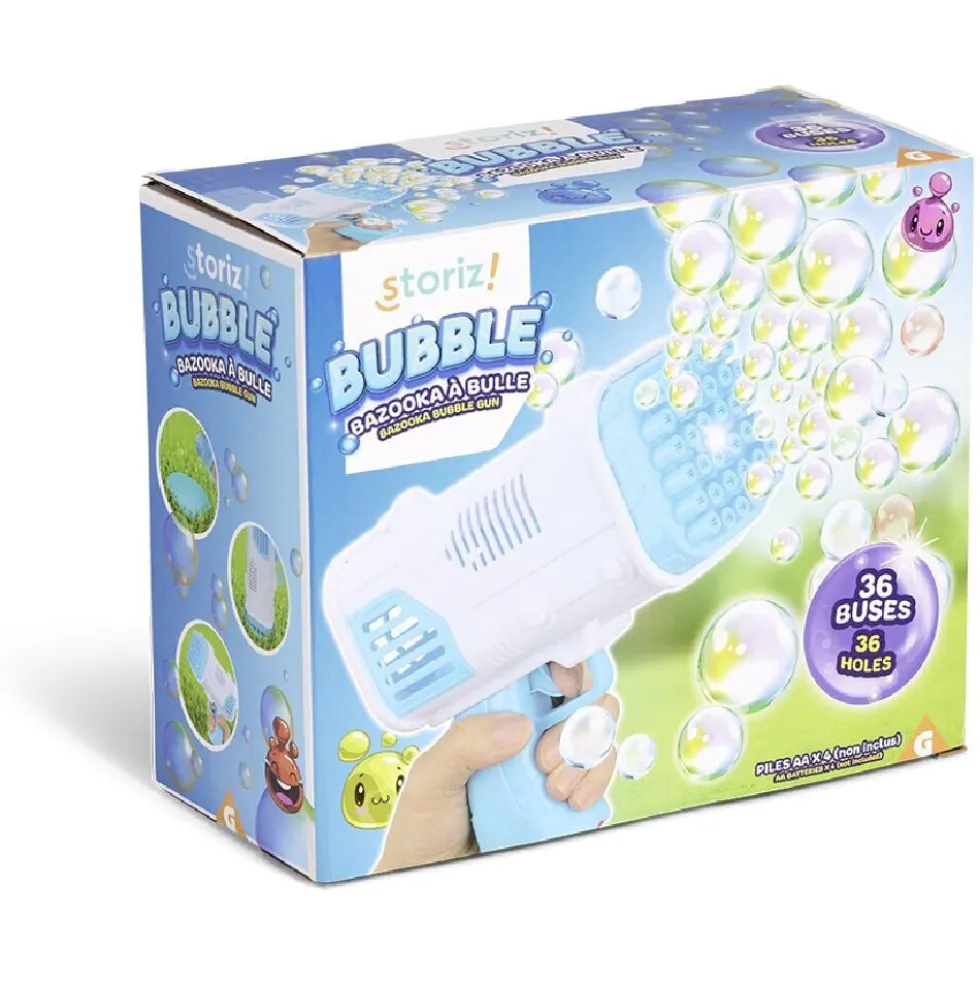 Pistolet à bulles bazooka 36 buses plastique rose