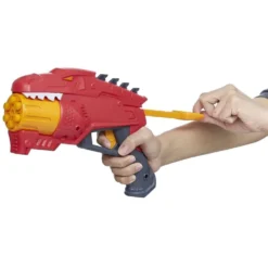 Pistolet dinosaure rouge et 8 fléchettes