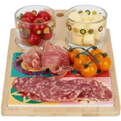 Planche de présentation apéritif bambou avec 2 ramequins 32x17x1cm