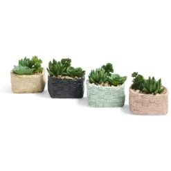 Plante grasse artificielle pot céramique style panier effet pierre
