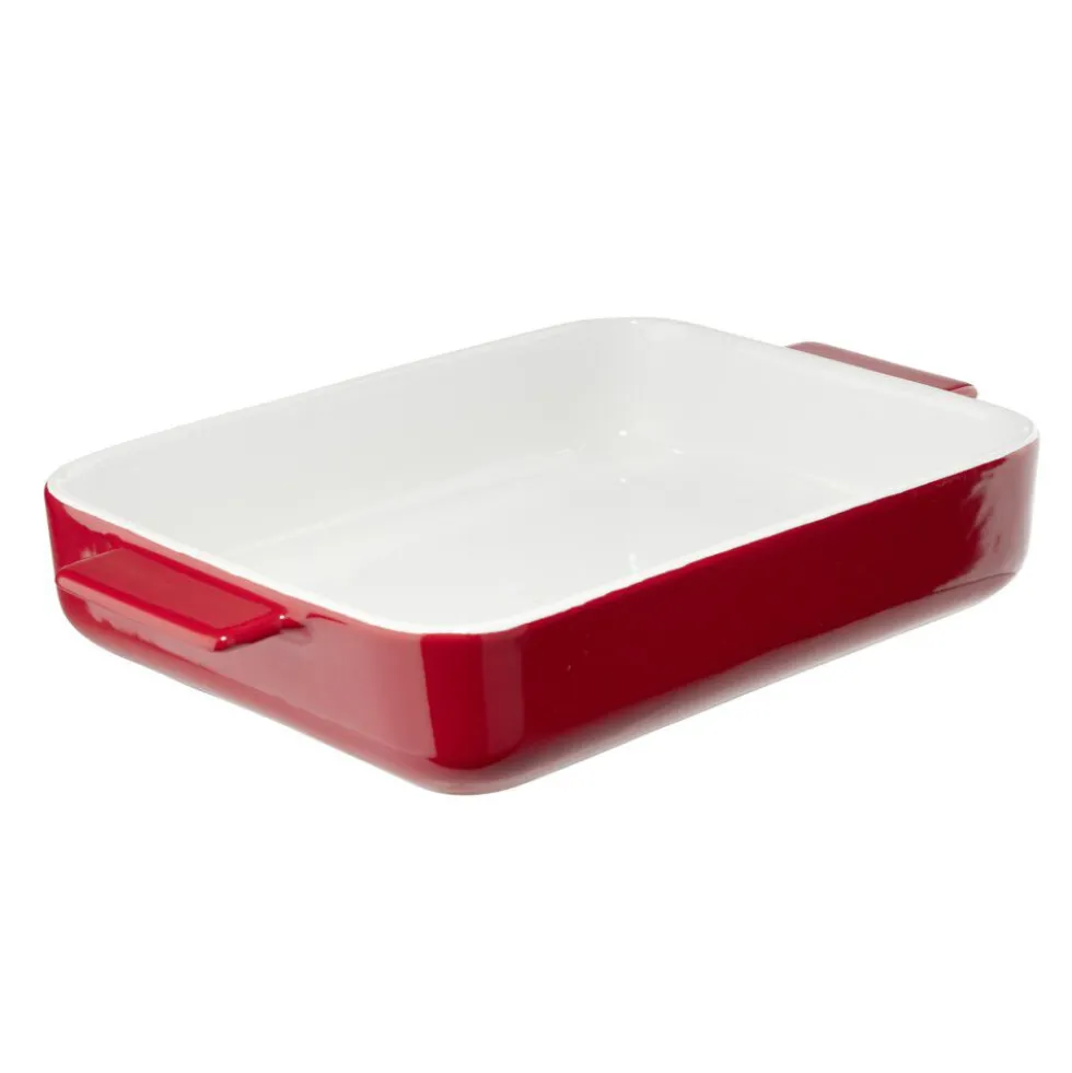 Plat à four rectangulaire céramique contour coloré 32x19,5xH5,5cm (3 modèles)