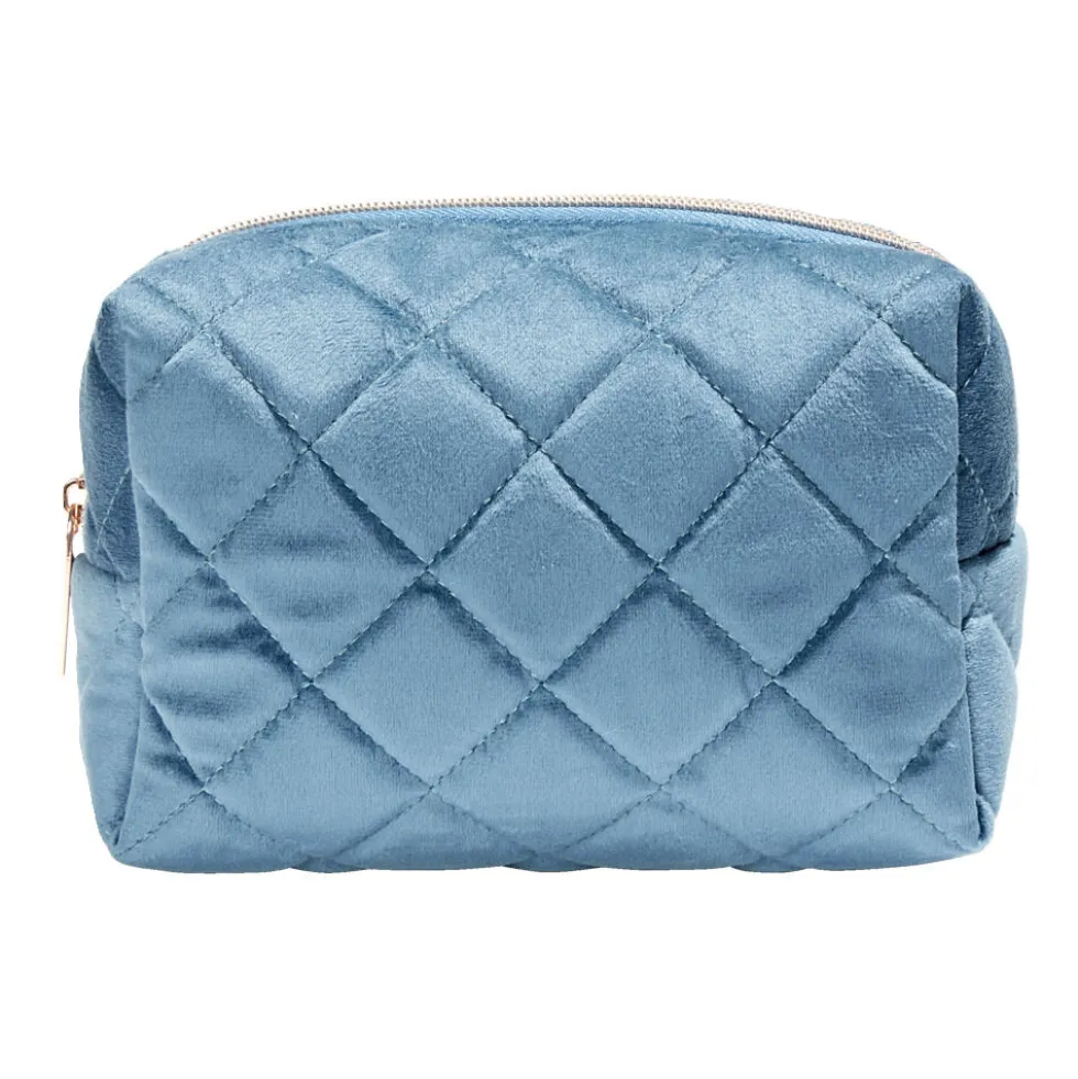 Pochette à cosmétiques en velours beige ou bleu 19x9xH12cm