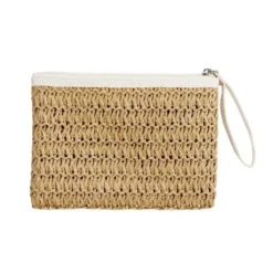 Pochette effet paille fermeture zippée 20x2xH13,5cm (3 modèles)