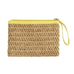 Pochette effet paille fermeture zippée 20x2xH13,5cm (3 modèles)
