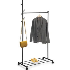 Portant vêtements simple acier et roulettes 3en1