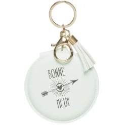 Porte clé double miroir avec inscription message effet simili
