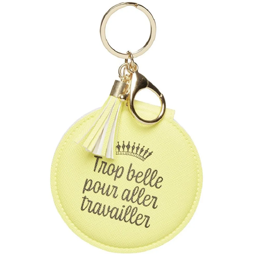 Porte clé double miroir avec inscription message effet simili
