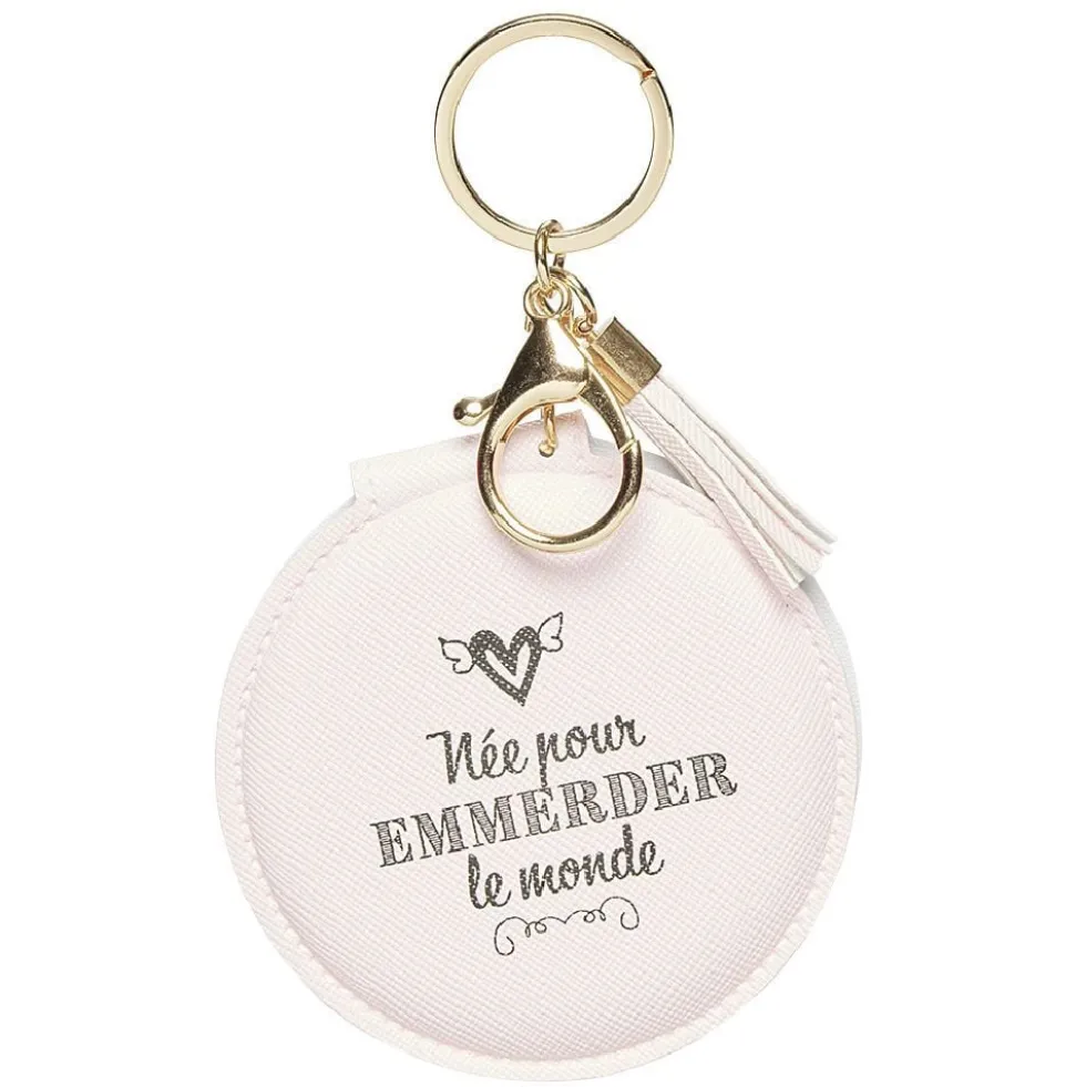 Porte clé double miroir avec inscription message effet simili