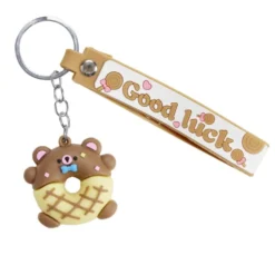 Porte-clé enfant forme donut kawaii plastique Ø4,5xH4cm (4 modèles)