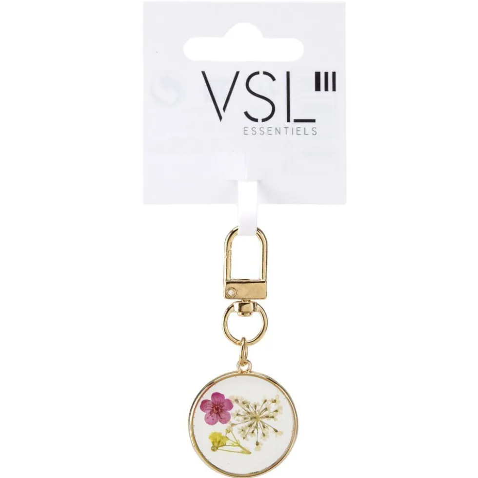 Porte-clé en métal et résine fleurs séchées L6,5cm (3 modèles)