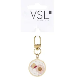 Porte-clé en métal et résine fleurs séchées L6,5cm (3 modèles)