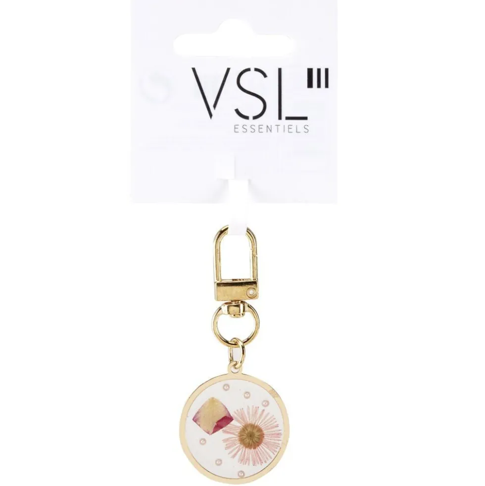 Porte-clé en métal et résine fleurs séchées L6,5cm (3 modèles)