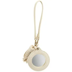 Porte-clé miroir avec pompon gris ou beige