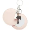 Porte-clé miroir décor palmier avec pompon rose ou beige