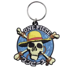 Porte clé One Piece tête de mort caoutchouc bleu