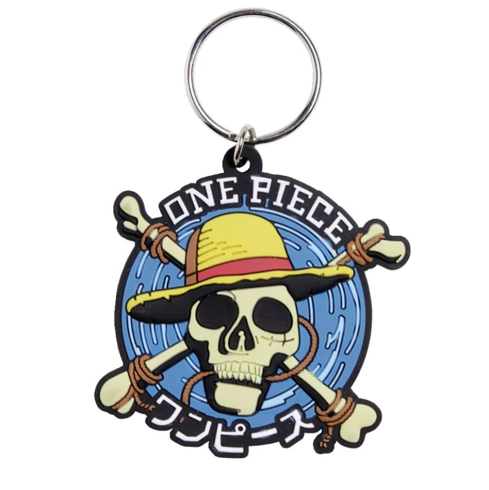 Porte clé One Piece tête de mort caoutchouc bleu