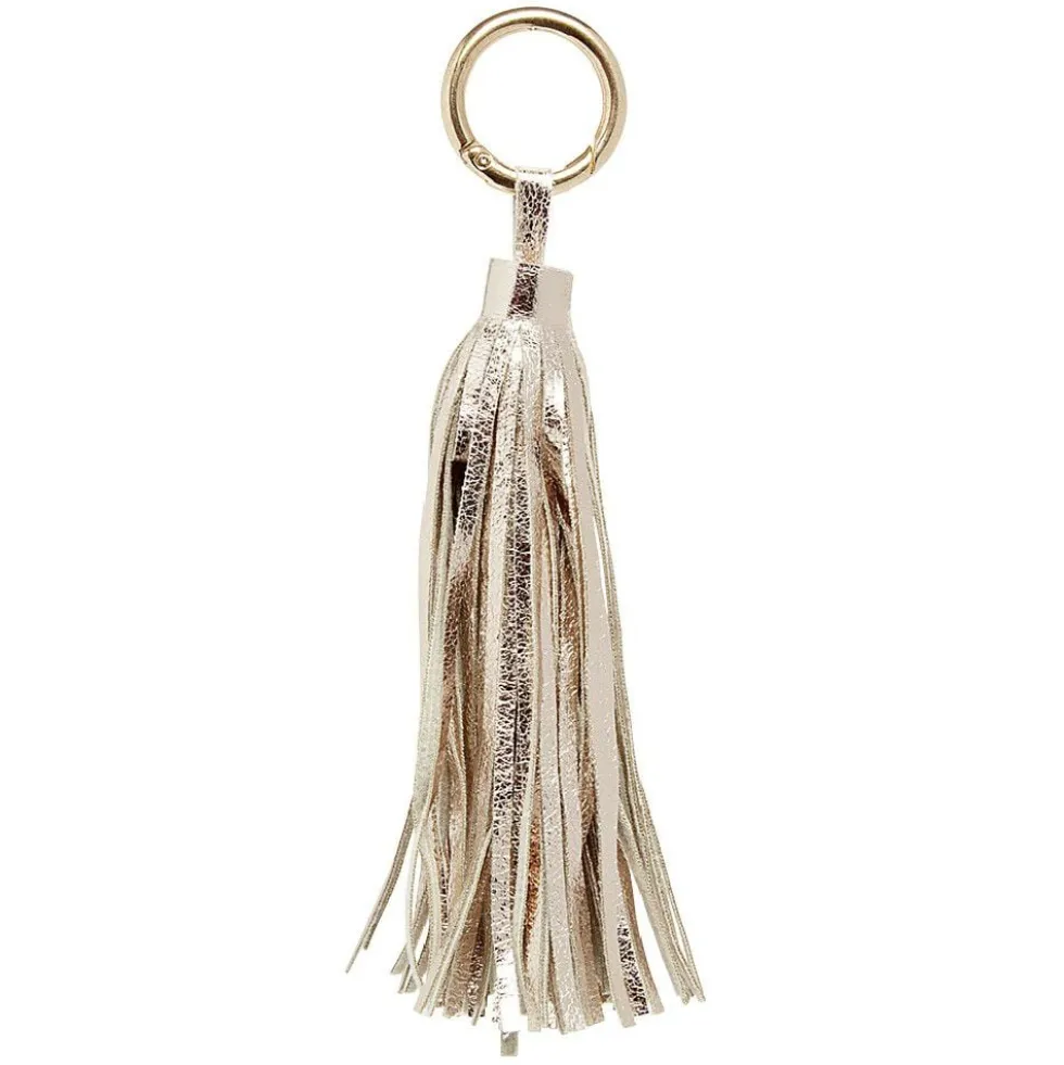 Porte-clé pompon uni forme embrase argenté ou doré
