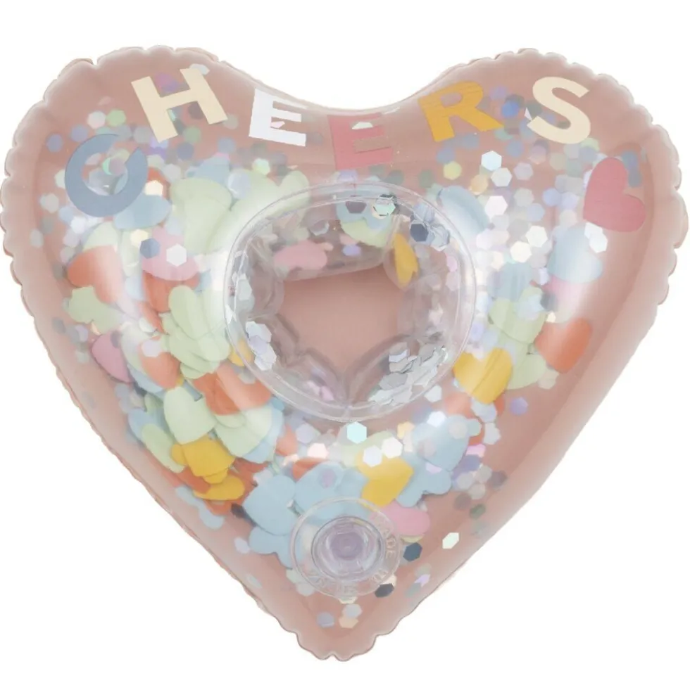 Porte-verre gonflable Funky forme coeur intérieur paillettes multicolores 17x20cm